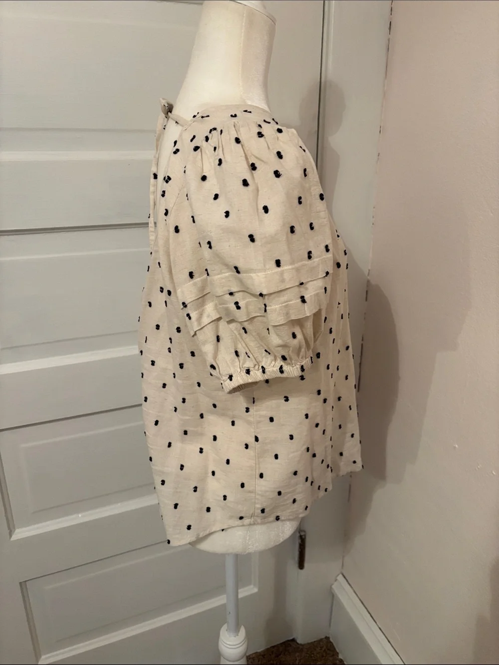 Madewell Ivory Blouse with Black Dot Embroidery